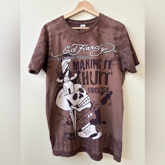 Ed Hardy Brown Skull Graphic Tee - Picture 2 of 15